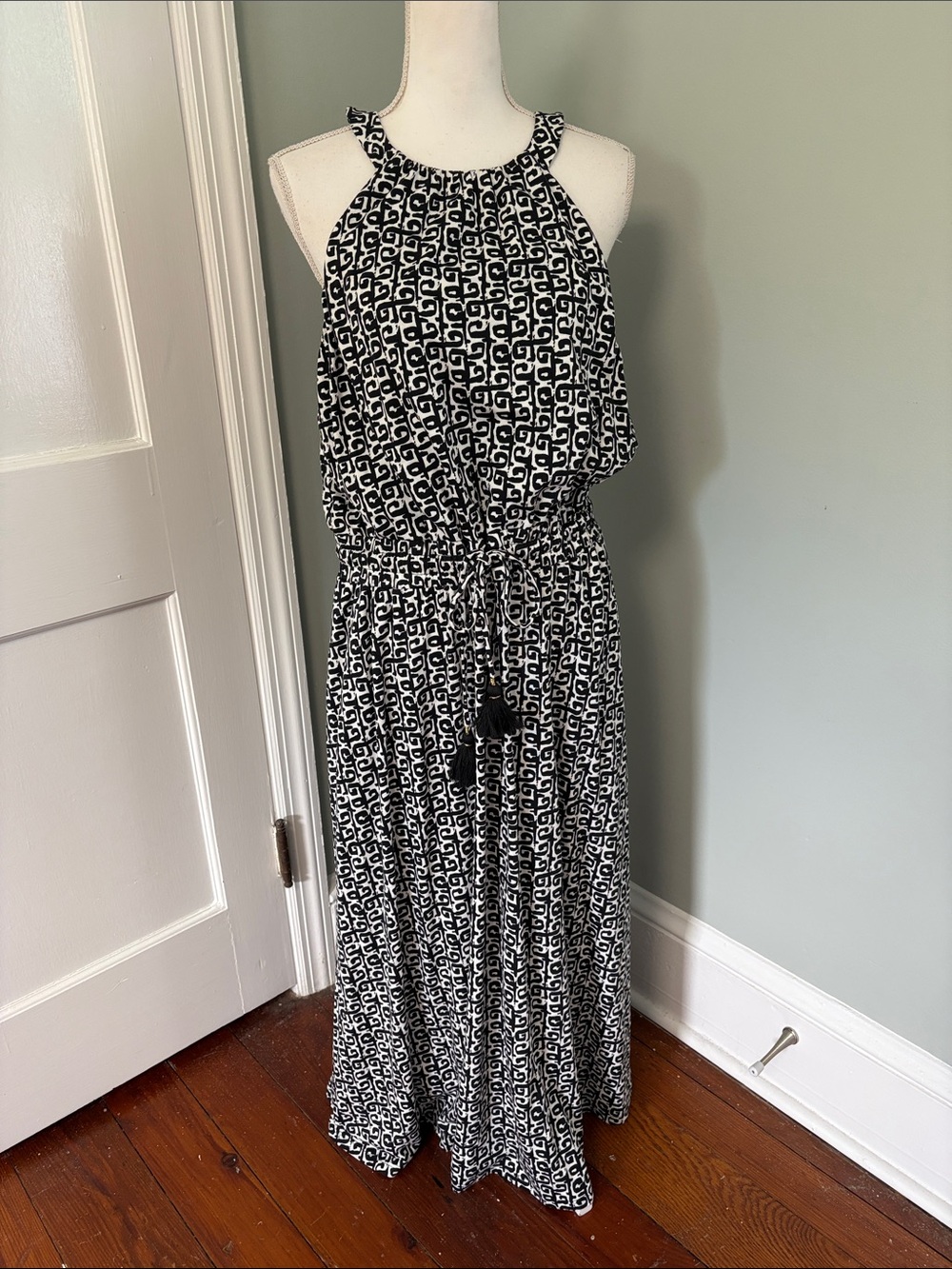 Boden‎ Black & White Geometric Halter Maxi Dress Size 16R